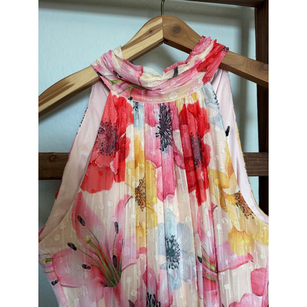 Alex Marie Floral Tiered Maxi Dress Pink Yellow Sleeveless Tie Neck Women’s 6 - Picture 3 of 6